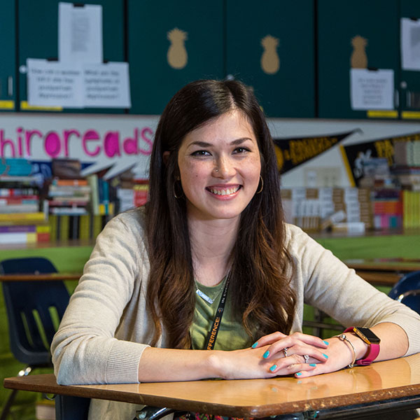 Malia Oshiro '13, teaching in her classroom at Kentridge HS