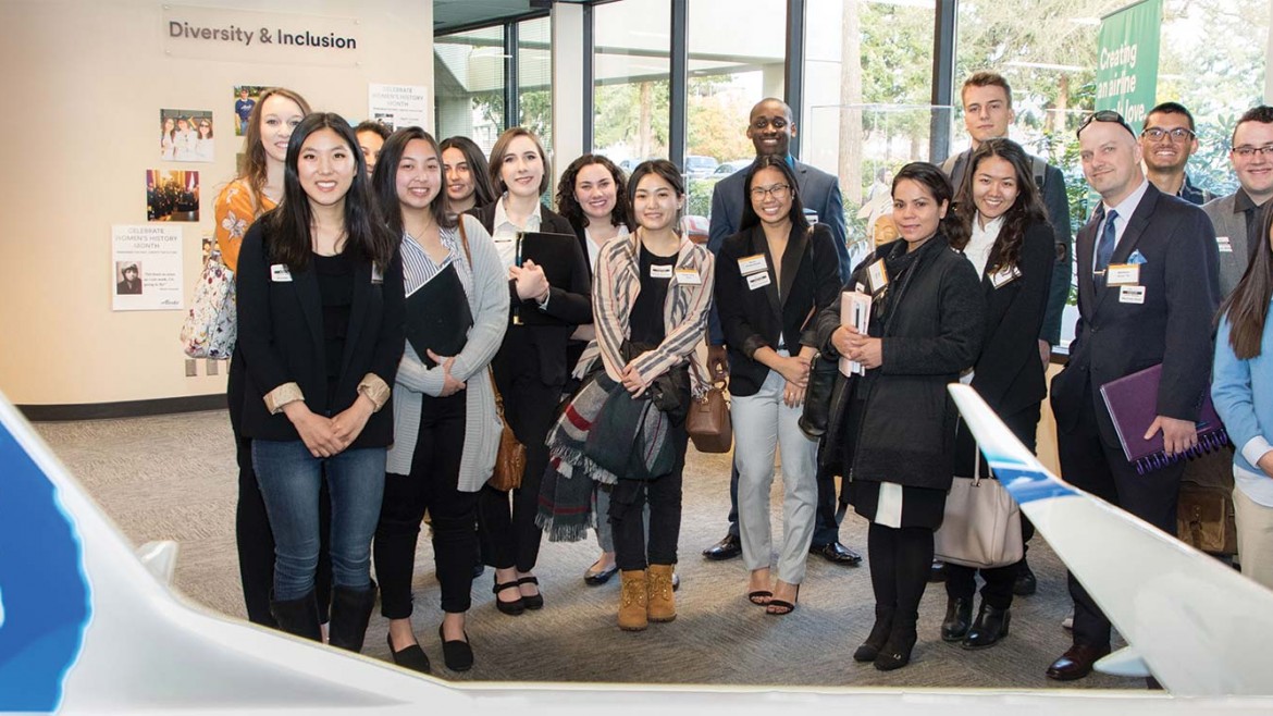 PLU students at the Alaska Airlines headquarters