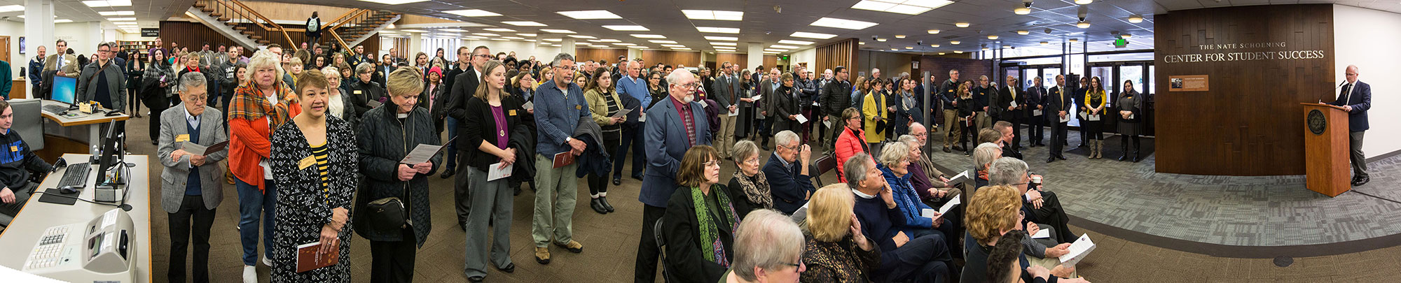 Dedication of the Nate Shoening Student Success Center in the Mortvit Library at PLU, Feb. 8, 2019.