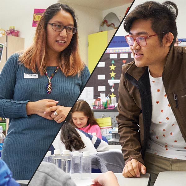 Jimmy Aung ’19 and Jamie Escobar ’19 teaching in an elementary class