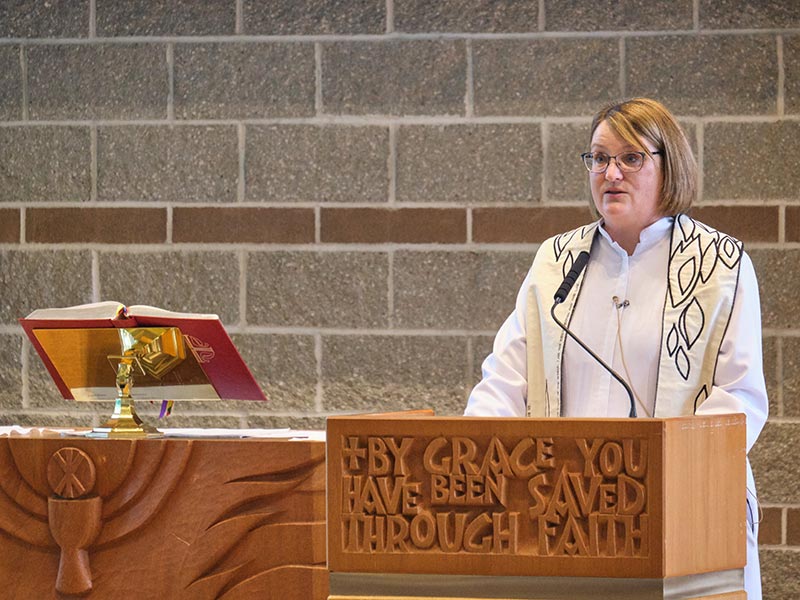 Rev. Rebecca Shjerven during Easter Service at St. Marks Lutheran Church in Tacoma