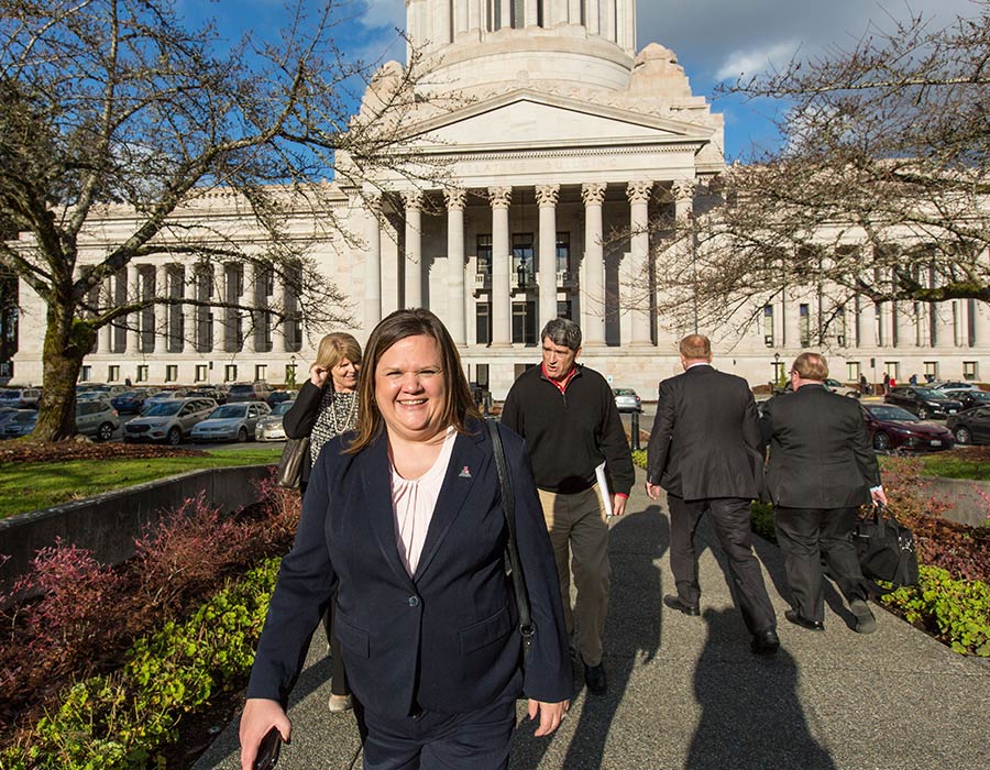 Tarra Simmons outside the Supreme Court building in Olympia, WA
