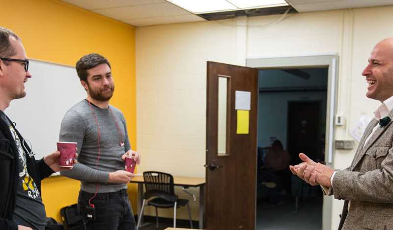 The cast and crew for the pilot TV series, "The Gamers," films on Pacific Lutheran University's campus in early November 2016. (Photo by John Froschauer/PLU)