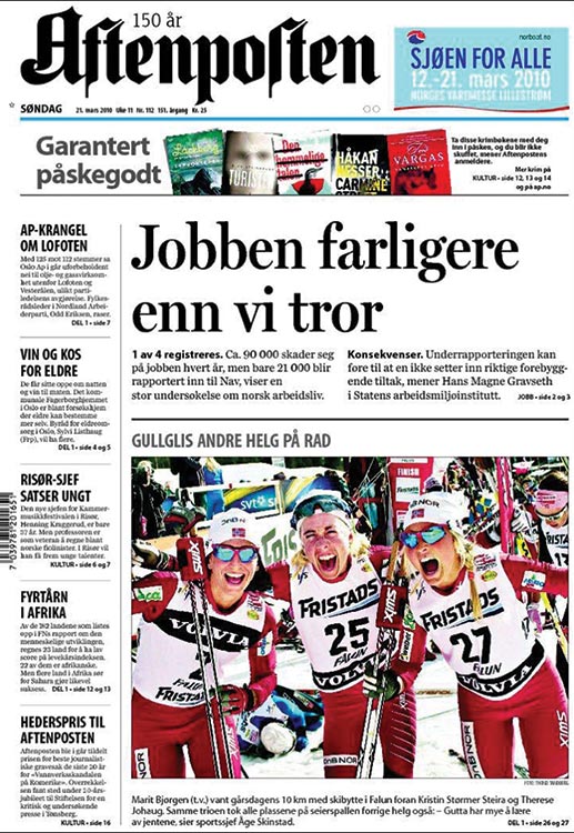 The cover of the Norwegian National newspaper, Aftenposten