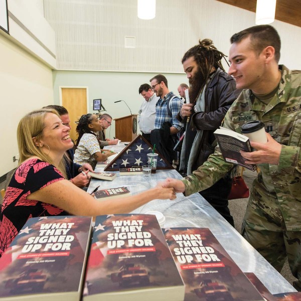 Authors of this essay collection written by soldiers visited PLU for a book reading and signing.