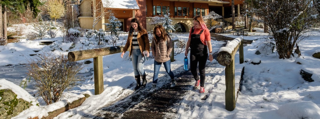 PLU students and the campus the morning after a show, Thursday, Feb. 22, 2018. (Photo: John Froschauer/PLU)