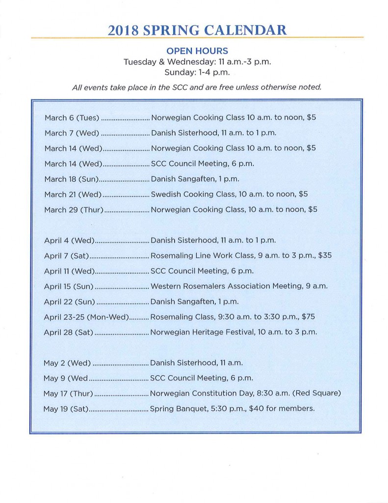 SCC Spring 2018 Calendar