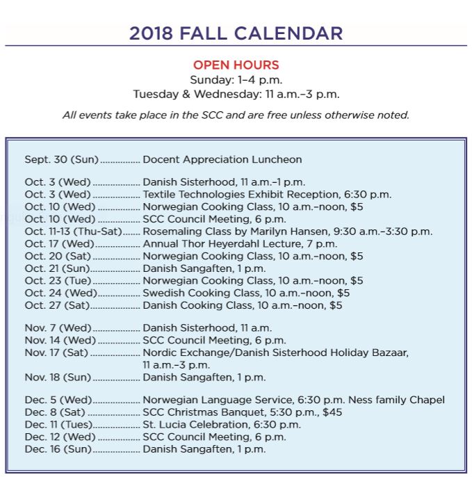 Calendar of Events Scan Center PLU