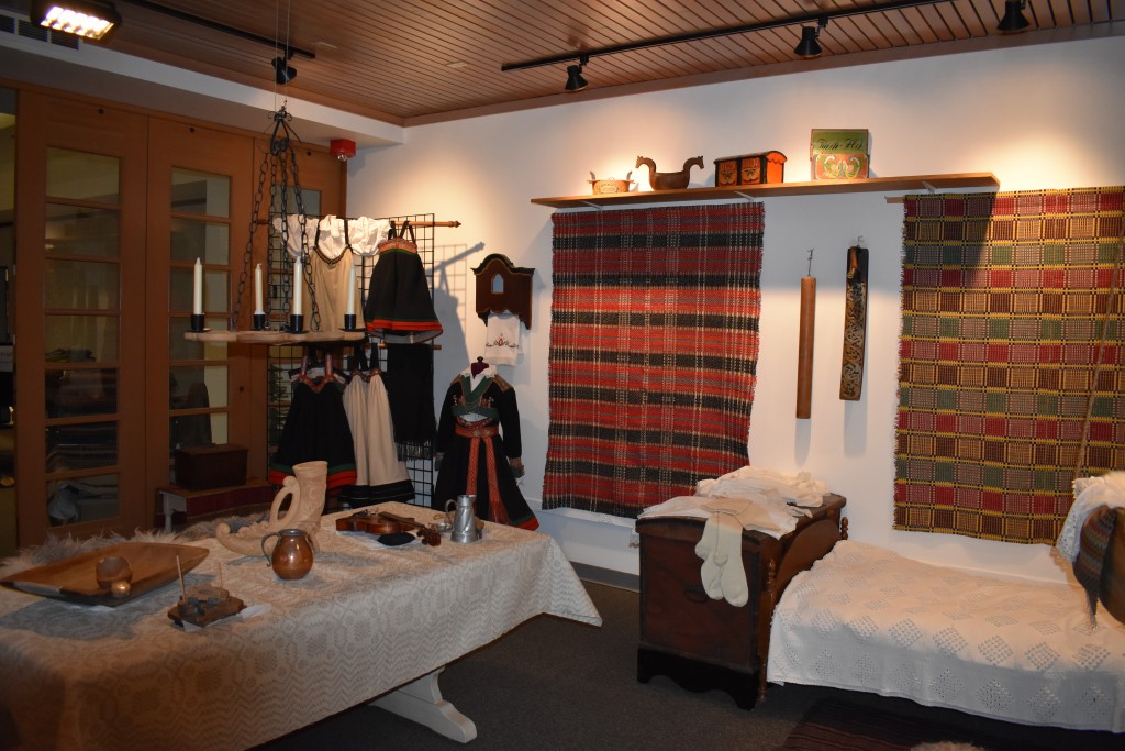 Textiles on display in the Stuen room