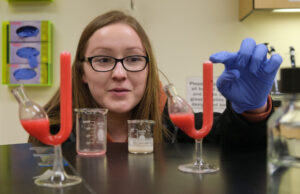 Shannon Seidel's biology class where the students are recording fermentation, Thursday, Nov. 7, 2019 at PLU. (Photo/John Froschauer)