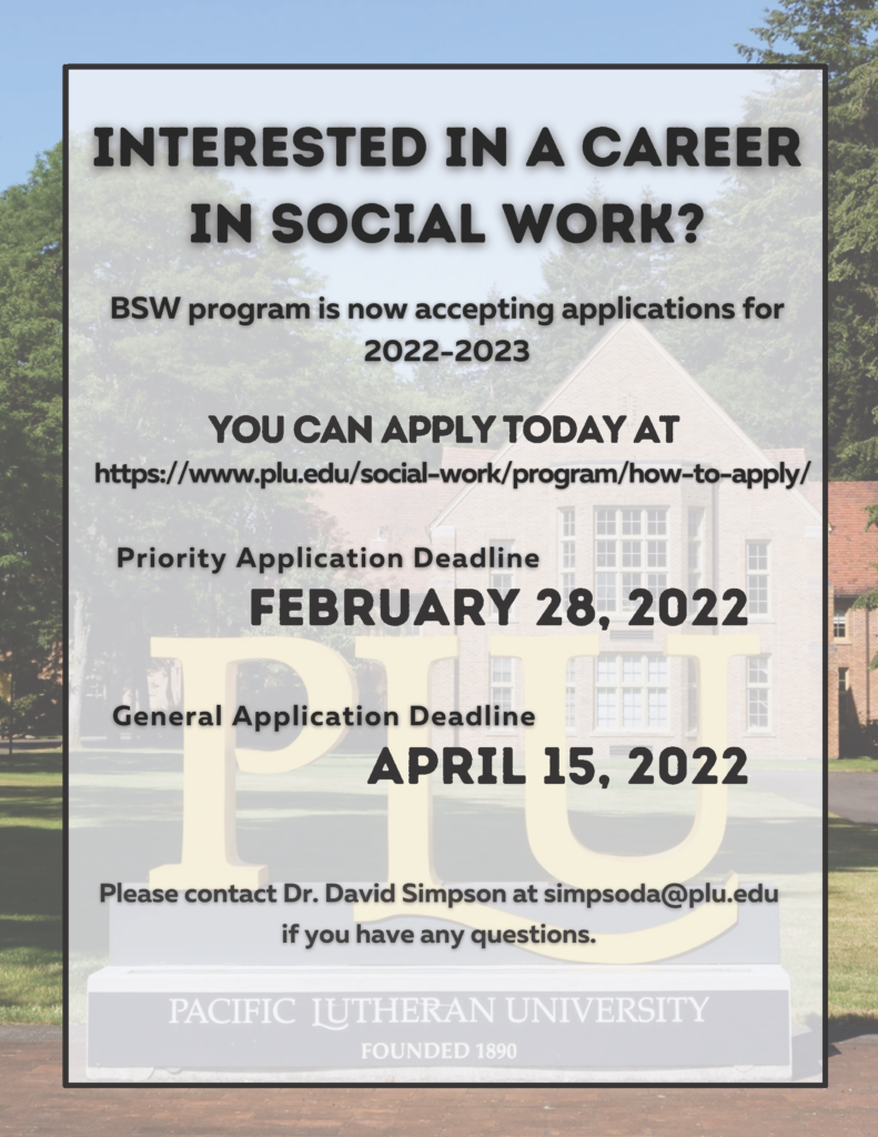 PLU SOCW Application flyer 2022 social work program flyer