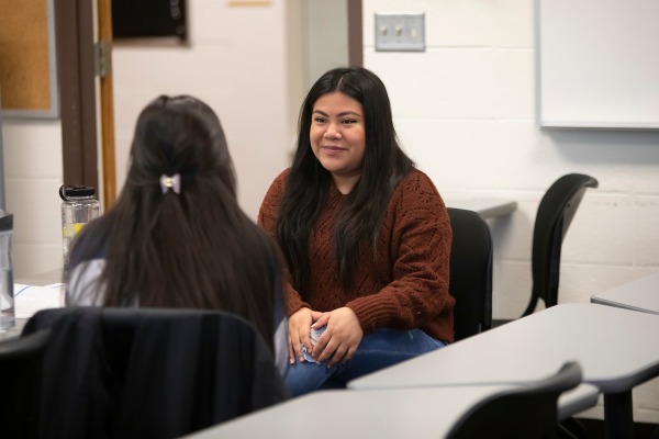 Assistant Professor Ran Winnett leads the SOCW 360 course, Thursday, April 6, 2023, in Hauge at PLU. (PLU Photo / Sy Bean)