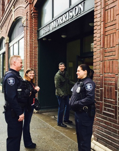 Students talking to police