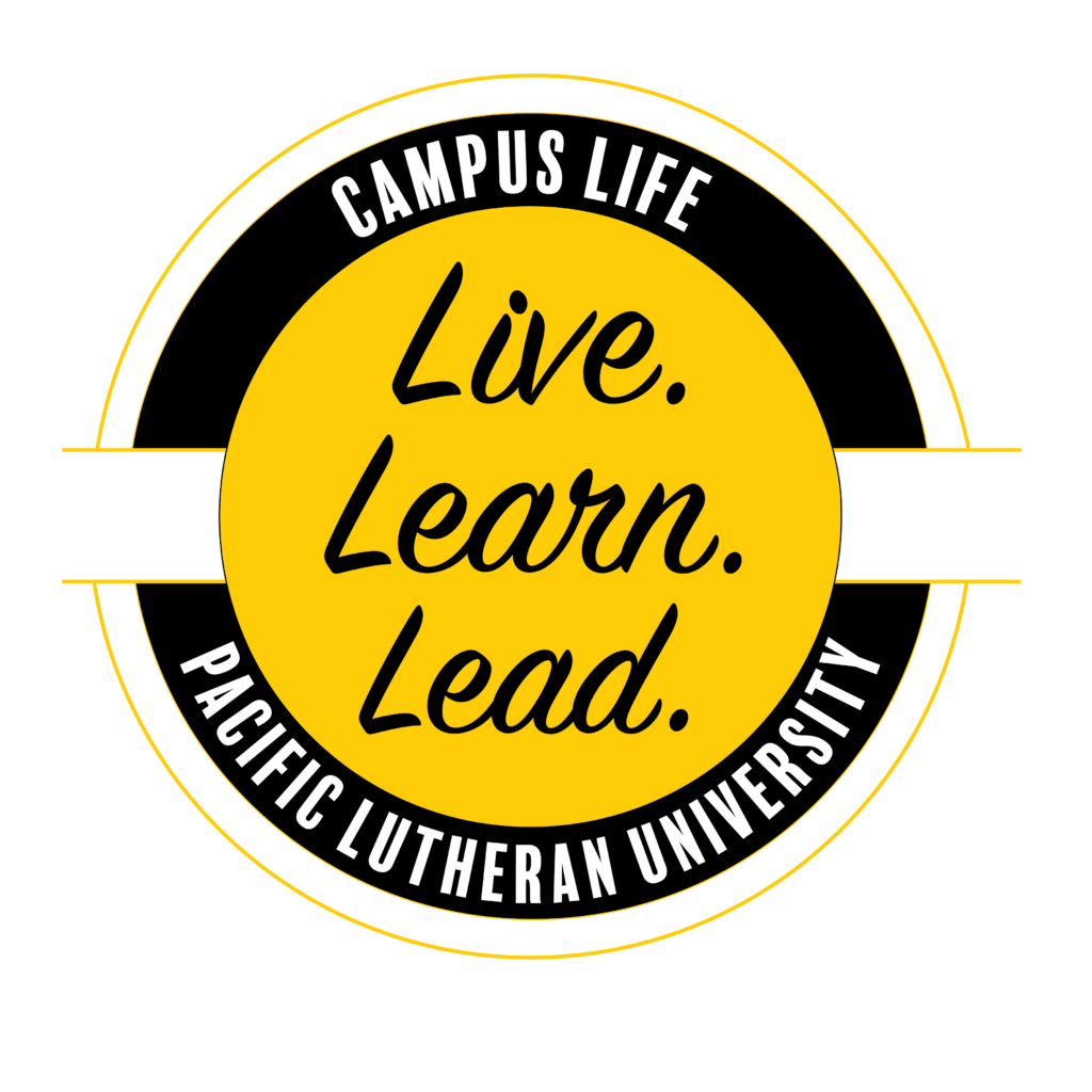 Campus Life Logo (circle). "Campus Life" across the top, "Pacific Lutheran University" across the bottom. "Live. Learn. Lead." in the middle.