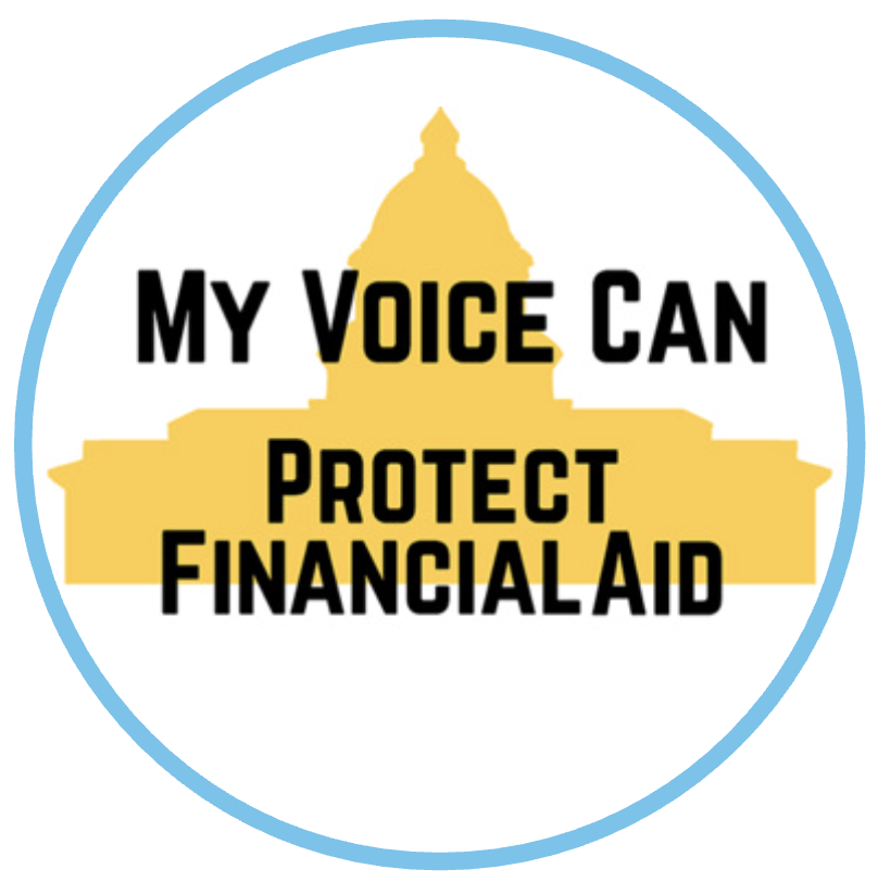 My Voice Can Protect Financial Aid text against a yellow outline of capital building
