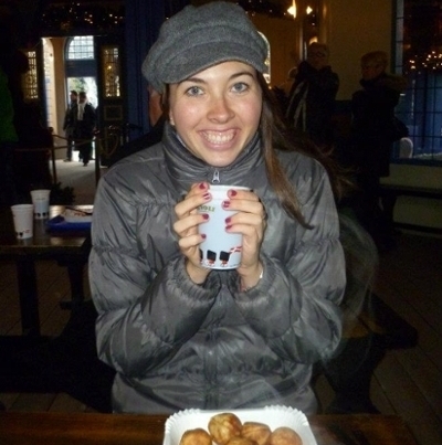 Erika enjoying some aebleskivers in Copenhagen, Denmark