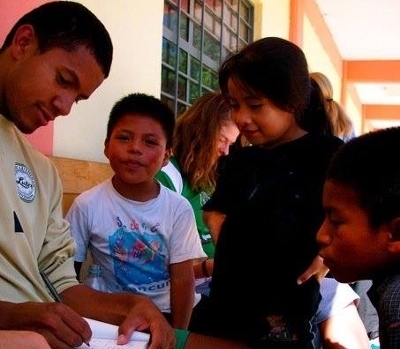 Jake learning some Tzotzil from children in Chiapas, Mexico