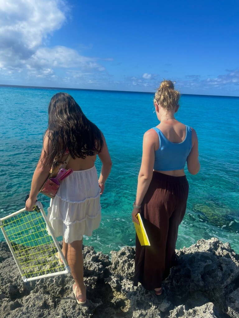 Global Classroom_2nd_Paola Garcia, Cockburn Town, San Salvador, Bahamas, 2025 PLU students with transect nets at the beach in the Bahamas