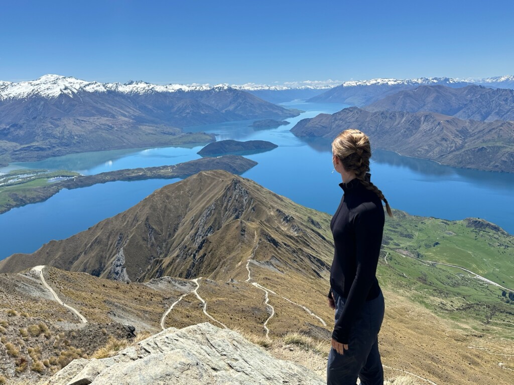 Lutes Away_1st_Ellie Maxfield PLU student on mountain scene in New Zealand