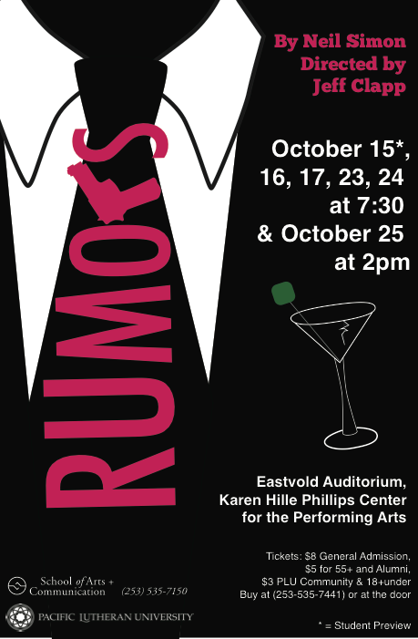 Rumors poster - By Neil Simon, directed by Jeff Clapp