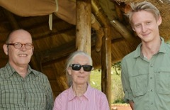 Charles Bergman and Nev Granum with Jane Goodall while conducting Wang Grant research in Uganda.