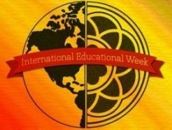 PLU International Education Week logo 2014 rose window and globe combined