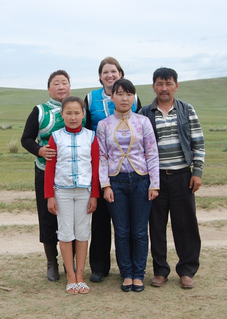 Bonnie Nelson '08 (Mongolia 2011-2013) with her host family at the summer Naadam celebration in 2011