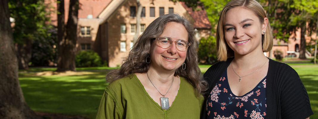 Wendy Call and Kaja Gjelde Bennett, two Fulbrights at PLU, Monday, June 4, 2018. (Photo: John Froschauer/PLU)
