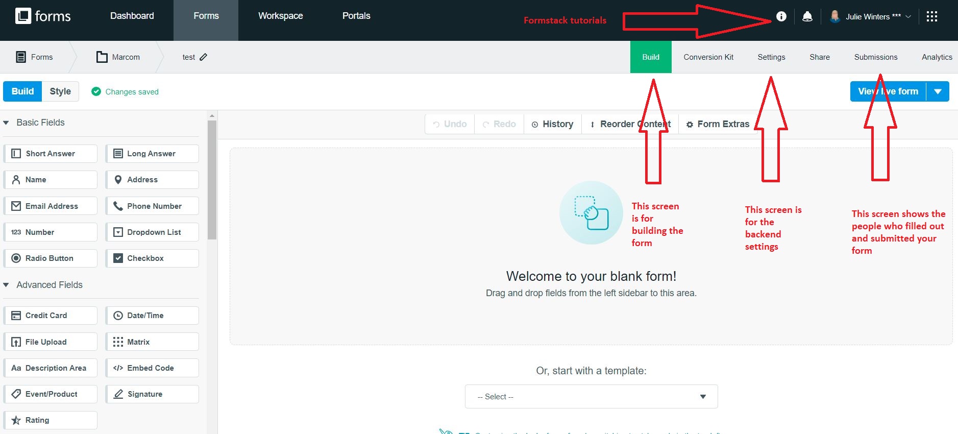 Formstack Dashboard Adding content to the form | Web Deputy How To Guides | PLU