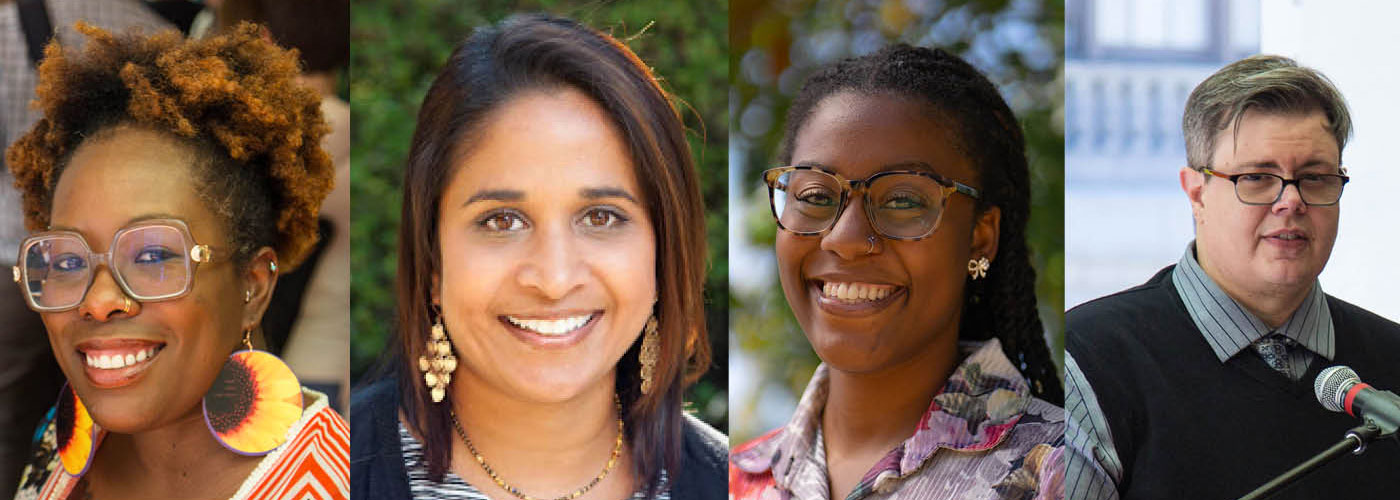 Members of PLU’s “MLMC: Words Mean Things” team include (from left to right) Angie Hambrick (co-producer), Ami Shah (discussion facilitator), Kenzie Gandy (co-producer) and Lace Smith (co-producer).