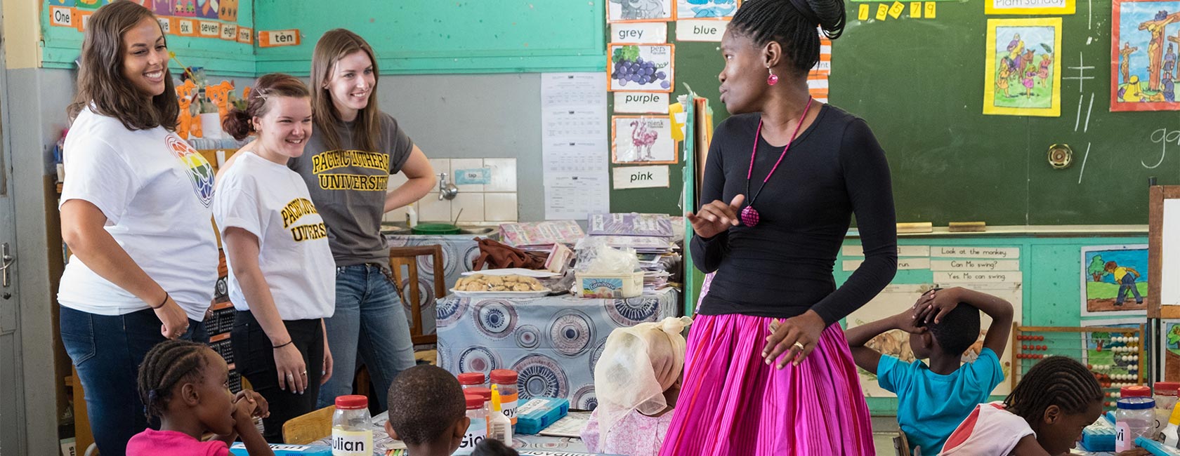 PLU students learn from a teacher in Namibia and see how she runs her classroom.