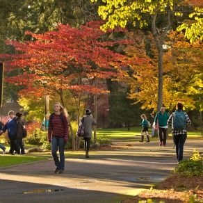 Students walking in fall